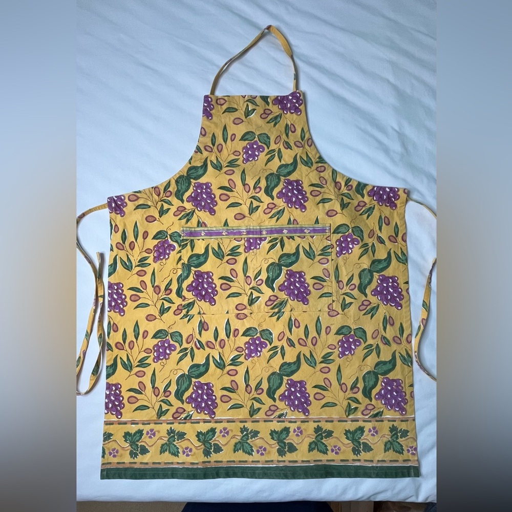 Pomegranate Yellow & Purple Floral & Grapes Fabric Apron with Adjustable Straps